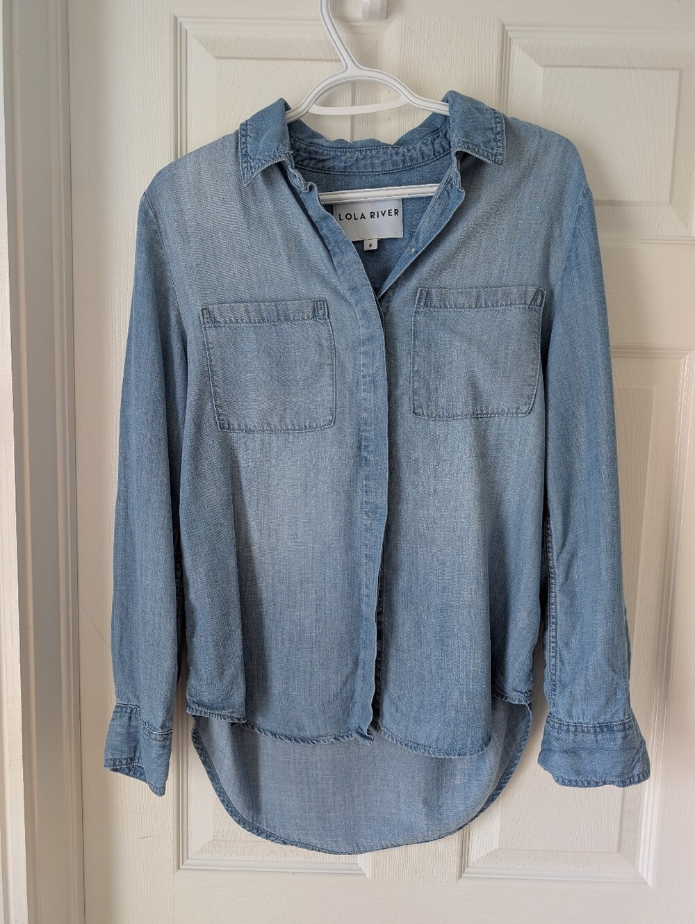 Lola River Light Wash Denim Button-Up Shirt